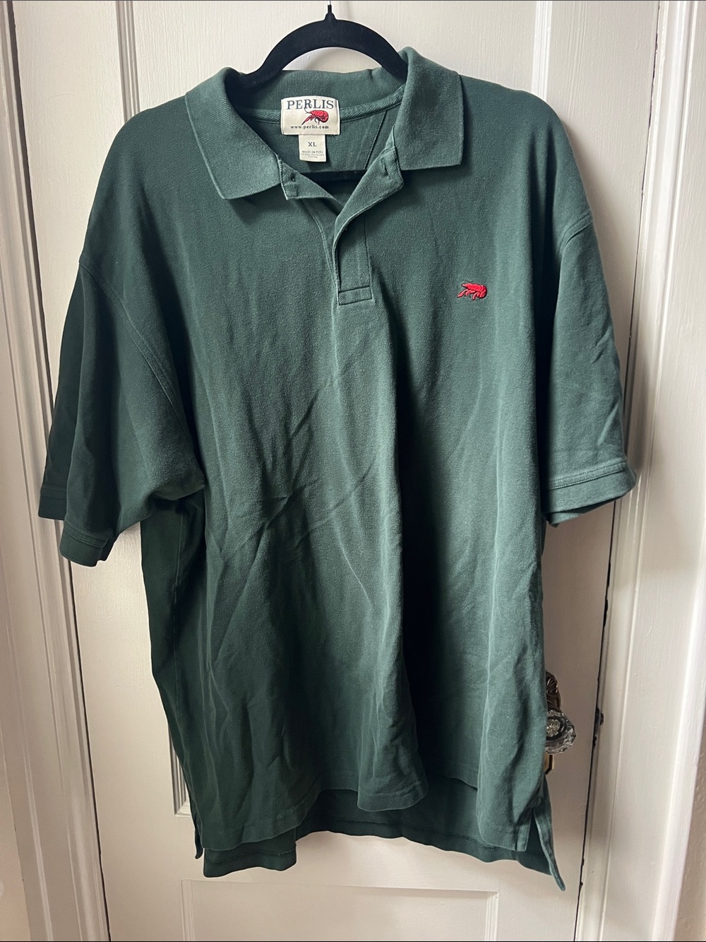 PERLIS Men's Dark Green Polo Shirt with Red Logo